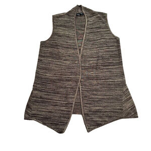 Ming Wang Sleeveless Sweater Vest Women's Large Open Front Green/Brown Knit